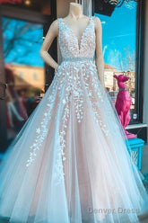 A-Line Ivory Lace Appliqued Long Wedding Dress Formal Dress Prom Dress